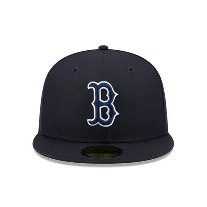 Pictured is this MLB Batting Practice 2026 Boston Red Sox 59FIFTY Fitted cap in navy. 2