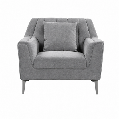 Gray fabric armchair with matching cushion, modern design for living room furniture