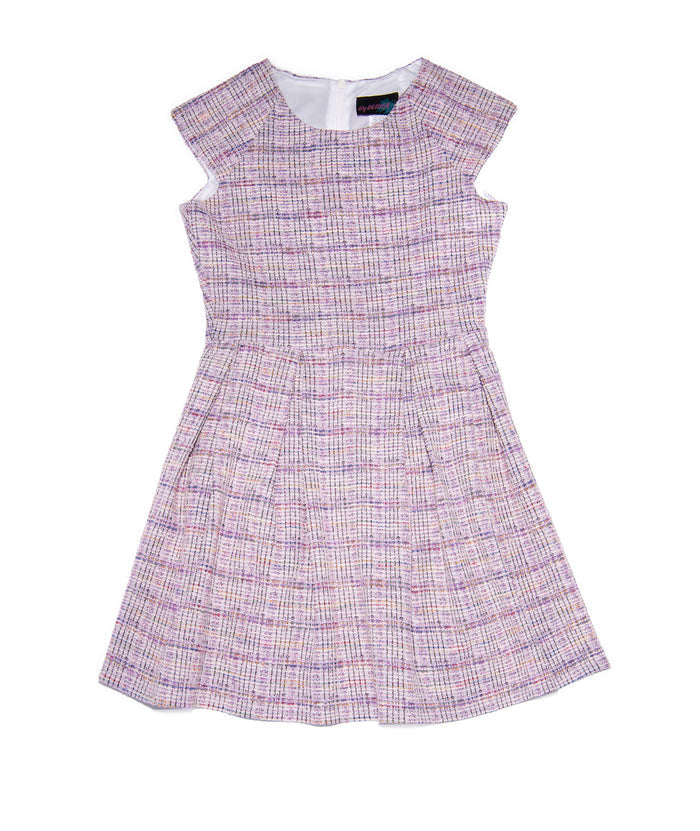 By Debra Girls Ali Lavender Tweed Cap Sleeve Box Pleat Dress Girls Special Dresses By Debra Lavender Y/XS (6X)