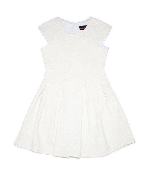 By Debra Girls Ali White/Silver Cap Sleeve Box Pleat Dress Girls Special Dresses By Debra White Y/XS (6X)