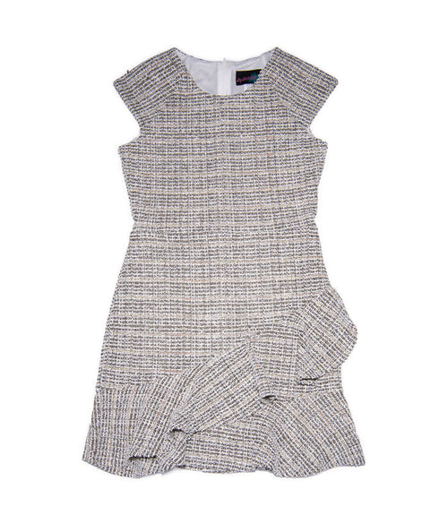 By Debra Girls Kate Black/White/Gold Slanted Ruffle Dress Girls Special Dresses By Debra Black/White Y/XS (6X)