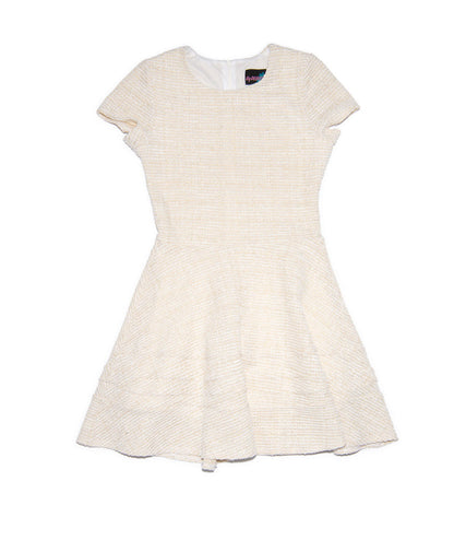 By Debra Girls Lou Ivory/Gold Short Sleeve Striped Bottom Dress Girls Special Dresses By Debra Ivory Y/XS (6X)