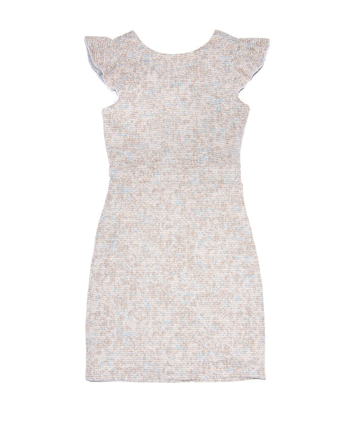 By Debra Girls Milly Gold/Blue Tweed Flutter Sleeve Sheath Dress Girls Special Dresses By Debra Gold Y/XS (6X)
