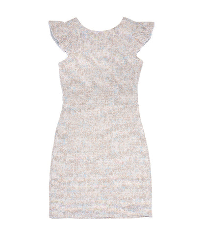 By Debra Girls Milly Gold/Blue Tweed Flutter Sleeve Sheath Dress Girls Special Dresses By Debra Gold Y/XS (6X)