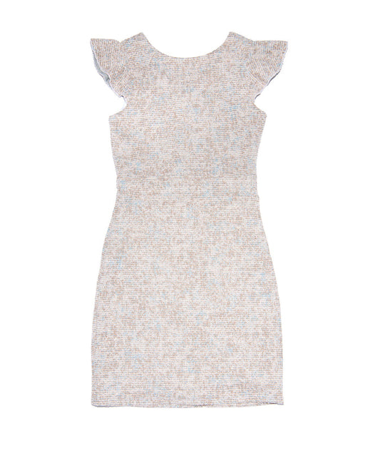 By Debra Girls Milly Gold/Blue Tweed Flutter Sleeve Sheath Dress Girls Special Dresses By Debra Gold Y/XS (6X)