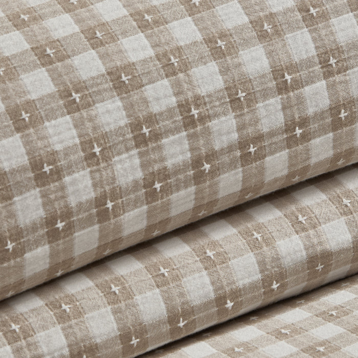 Checkered fabric with brown and beige pattern