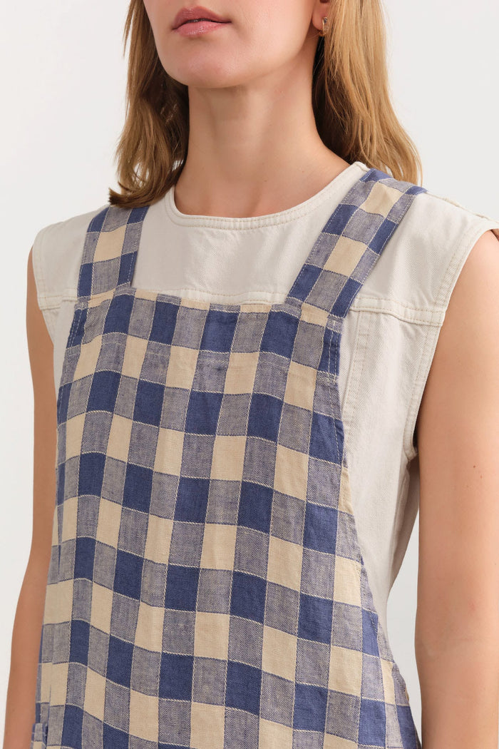 Maison De Vacances Home Kitchen Aprons Canvas Vintage Vichy Apron in Bleu de Delft Bleu de Delft / 35.5" X 31.5"