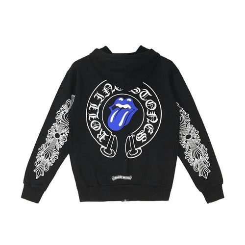 Chrome Hearts Rolling Stone Horseshoe Logo Zip Up Hoodie – hoodie front view