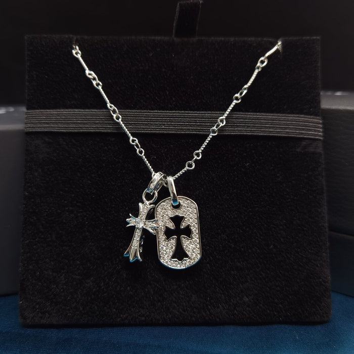Chrome Hearts Sterling Silver Pavé Diamond Dog Tag Pendant Necklace – necklace front view