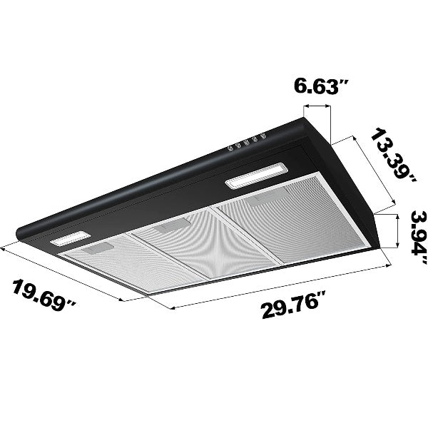 CIARRA CAB75918B 30" Black 200 CFM Under Cabinet Convertible Range Hood