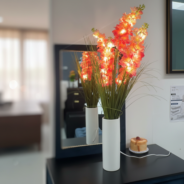 LED flower lamp with warm glow in white vase, perfect for bedroom or living room decor