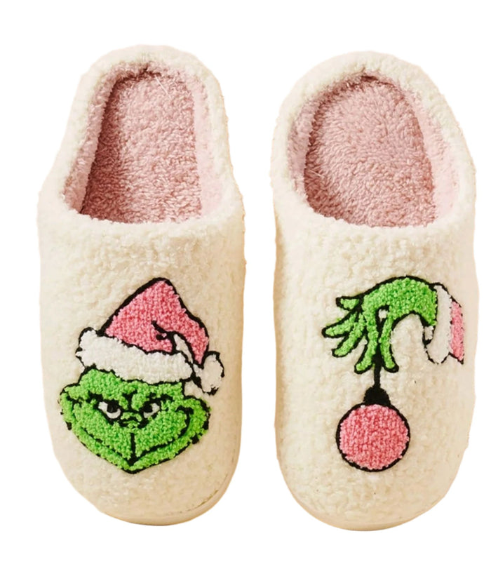 Cozy Kids Slippers Feeling Grinchy Distressed/seasonal accessories Frankie's Exclusives Multi Y/4