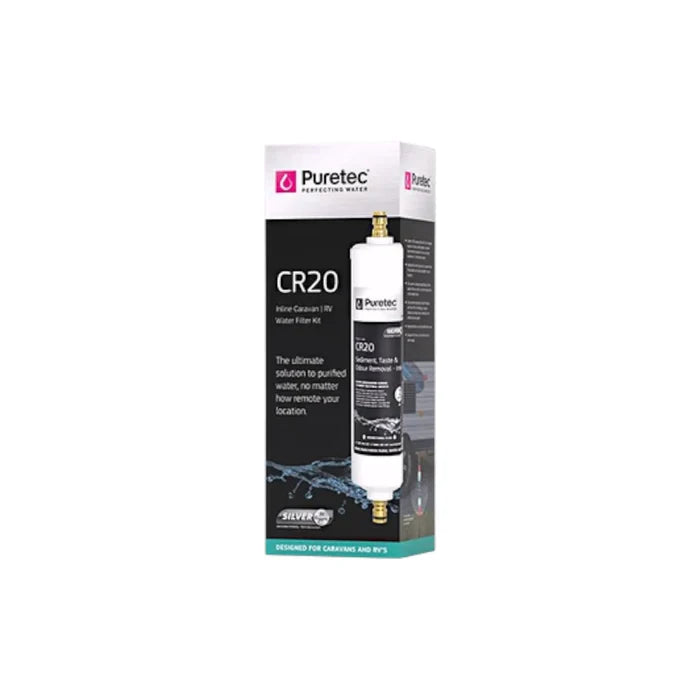 compact inline water filter displayed simply