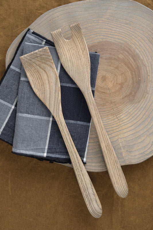 Farmhouse Pottery Home Kitchen Serving Crafted Salad Servers in Grey