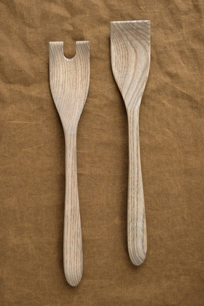 Farmhouse Pottery Home Kitchen Serving Crafted Salad Servers in Grey