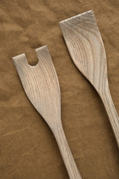Farmhouse Pottery Home Kitchen Serving Crafted Salad Servers in Grey