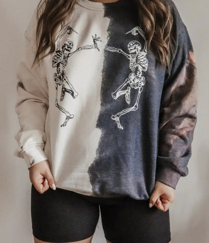 Dancing Skeletons Tie Dye Graphic Sweatshirt