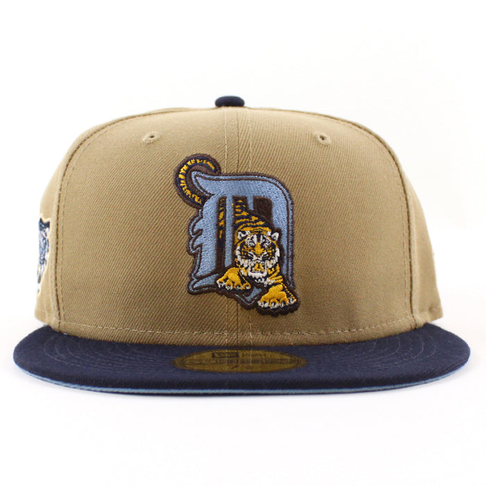 Detroit Tigers Tiger Patch New Era 59Fifty Fitted Hat (GITD Khaki Navy Sky Blue Under Brim)