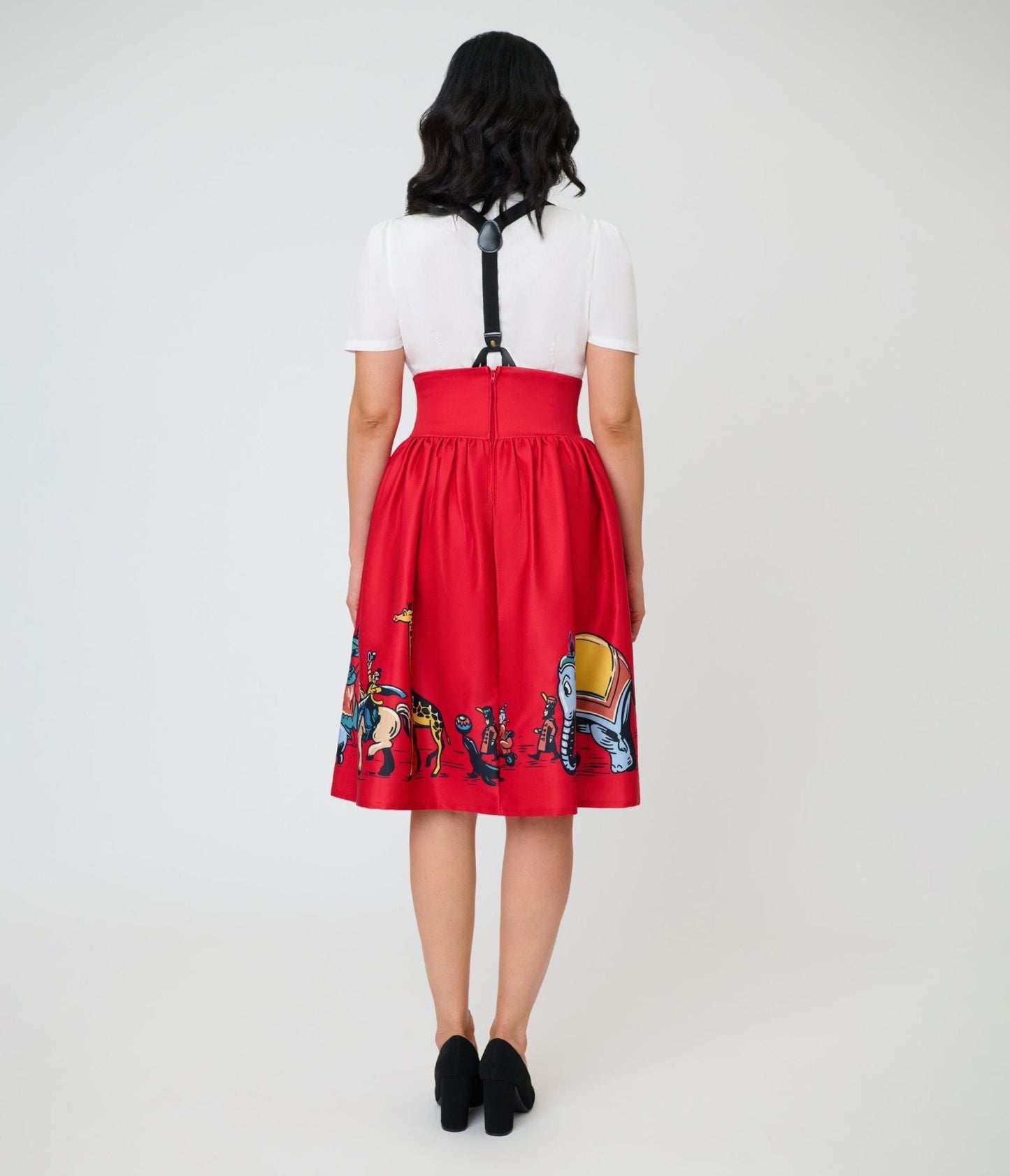 Disney Dumbo Collection by Unique Vintage Red Ringmaster Suspender Swing Skirt