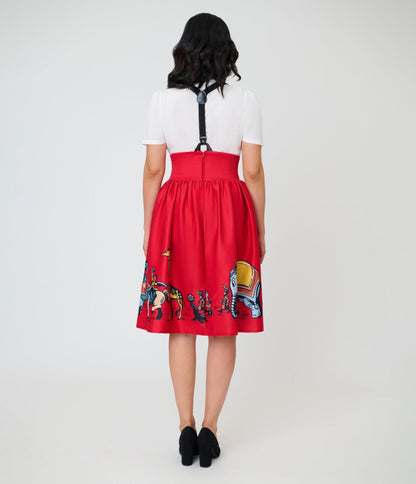 Disney Dumbo Collection by Unique Vintage Red Ringmaster Suspender Swing Skirt