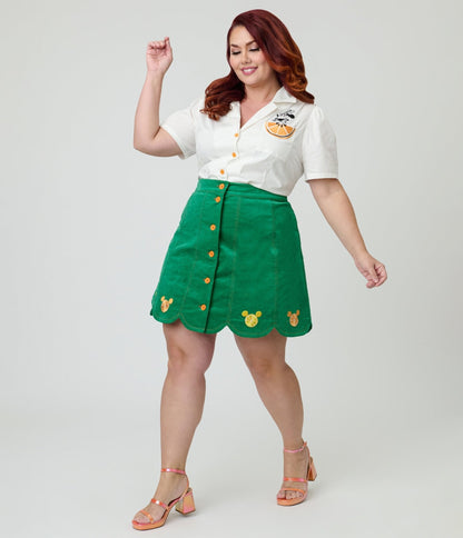 Disney Food Collection by Smak Parlour Plus Size Green Mickey Citrus Corduroy Mini Skirt
