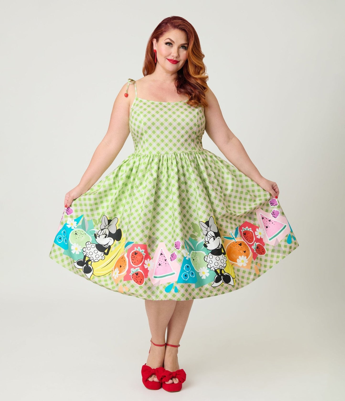 Disney Food Collection by Unique Vintage Plus Size Green Gingham Mickey Fruit Salad Swing Dress