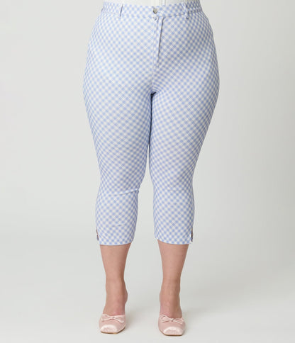 Disney Mickey & Friends Collection by Unique Vintage Plus Size Blue Gingham Rachelle Capri Pants