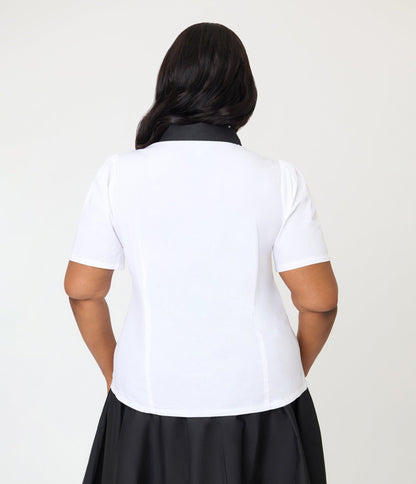 Disney Pride Collection by Unique Vintage Plus Size White Mickey Rainbow Pocket Collared Blouse