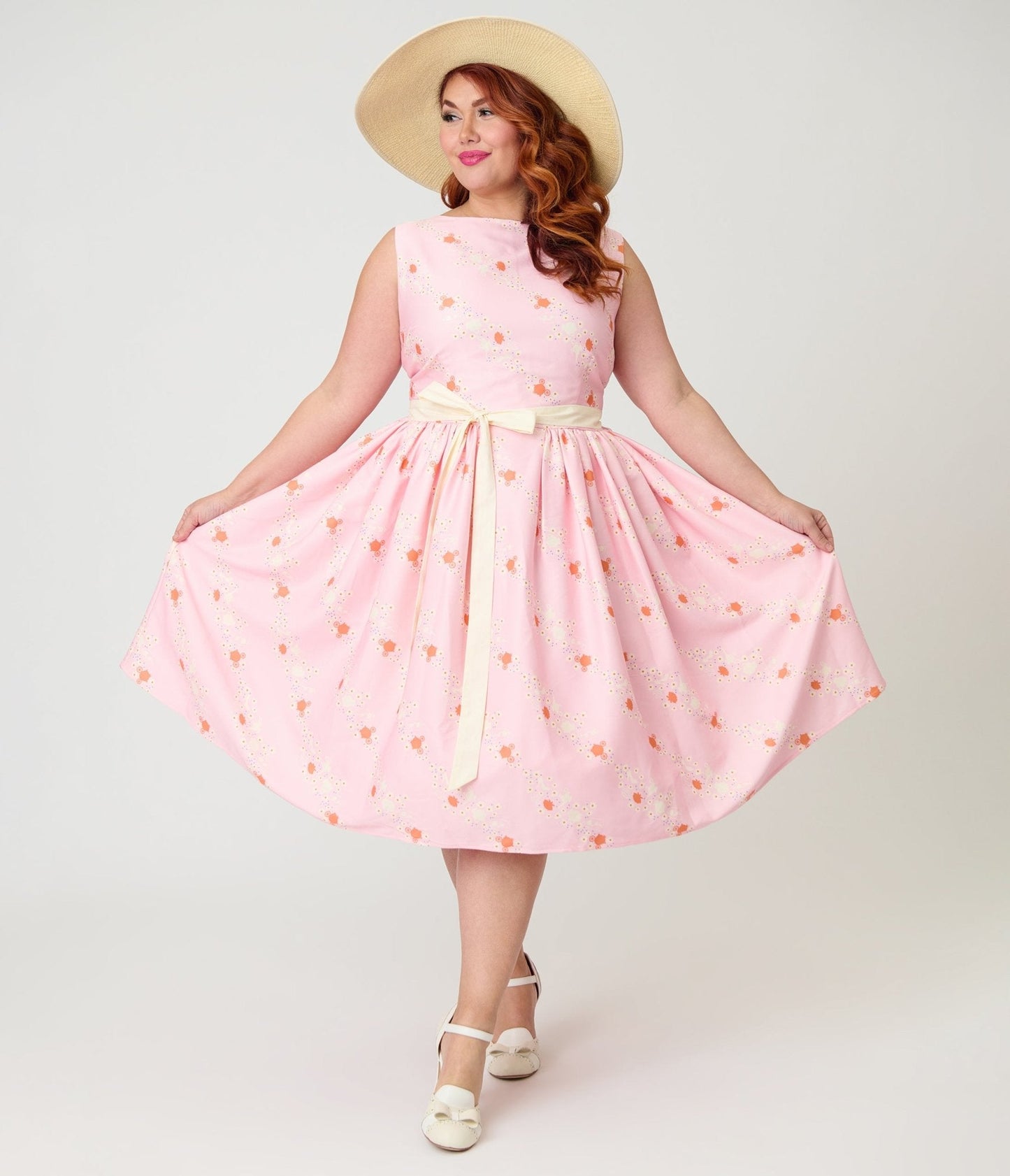 Disney Princess Collection by Unique Vintage Plus Size Pink Princess Sleeveless Swing Dress