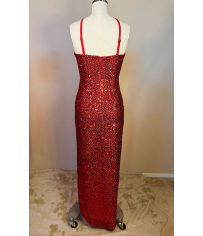 Elle Rebel Red Sequin Side Slit Evening Gown
