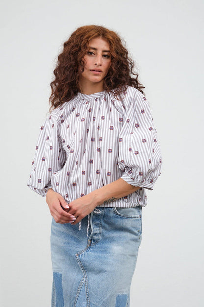 Henrik Vibskov Apparel Womens Blouses Gambit Blouse Grey White Stripes / XSmall