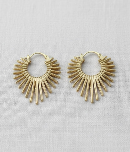 Gold Sunburst Hoop Earrings