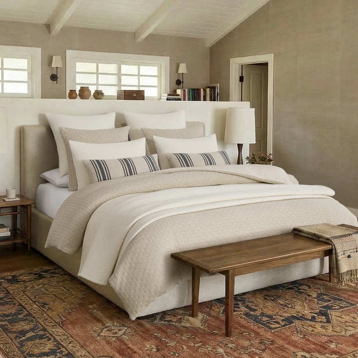Grace Cream Printed Textured Stripe Pillow