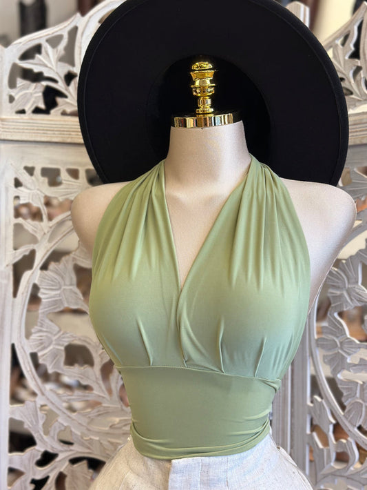 Halter Light Green Blouse - Estira, Stretchy