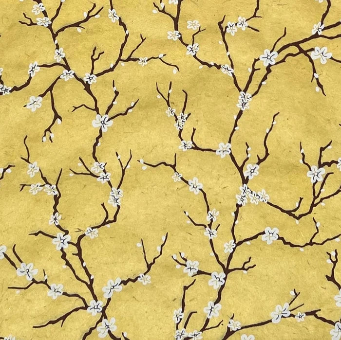 Handmade Nepal silkscreen paper: Peach Blossoms in yellow