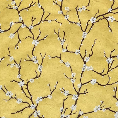 Handmade Nepal silkscreen paper: Peach Blossoms in yellow