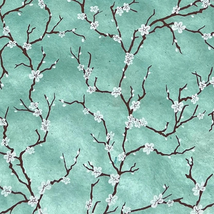 Handmade Nepal silkscreen paper: Peach Blossoms in blue