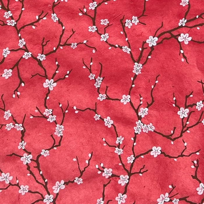 Handmade Nepal silkscreen paper: Peach Blossoms in red