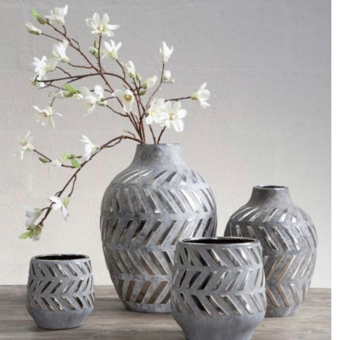 Helena large vase in grey and silver geometric reduced 20% off-Renaissance Design Studio