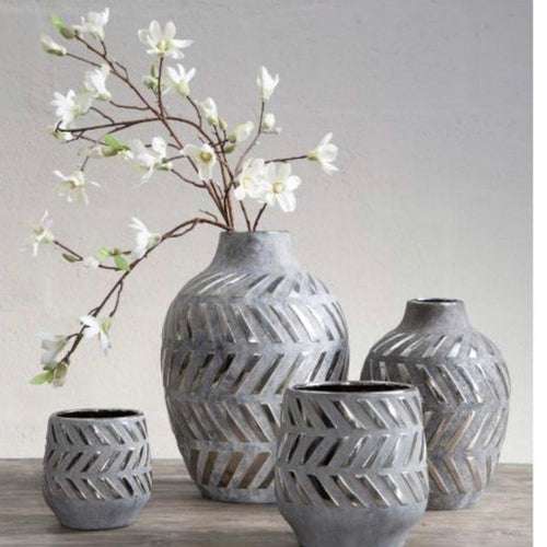 Helena large vase in grey and silver geometric reduced 20% off-Renaissance Design Studio