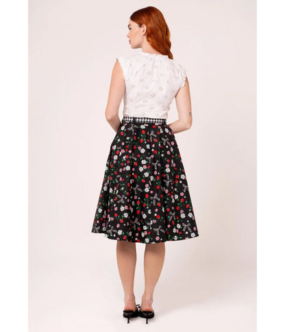 Hell Bunny Black Floral Isobel Swing Skirt
