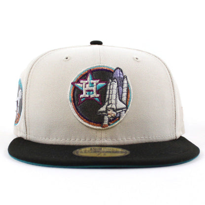 Houston Astros Apollo Patch New Era 59Fifty Fitted Hat (Glow in the Dark Stone Black Aqua Under Brim)