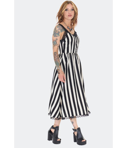 Jawbreaker Black & White Striped Midi Dress