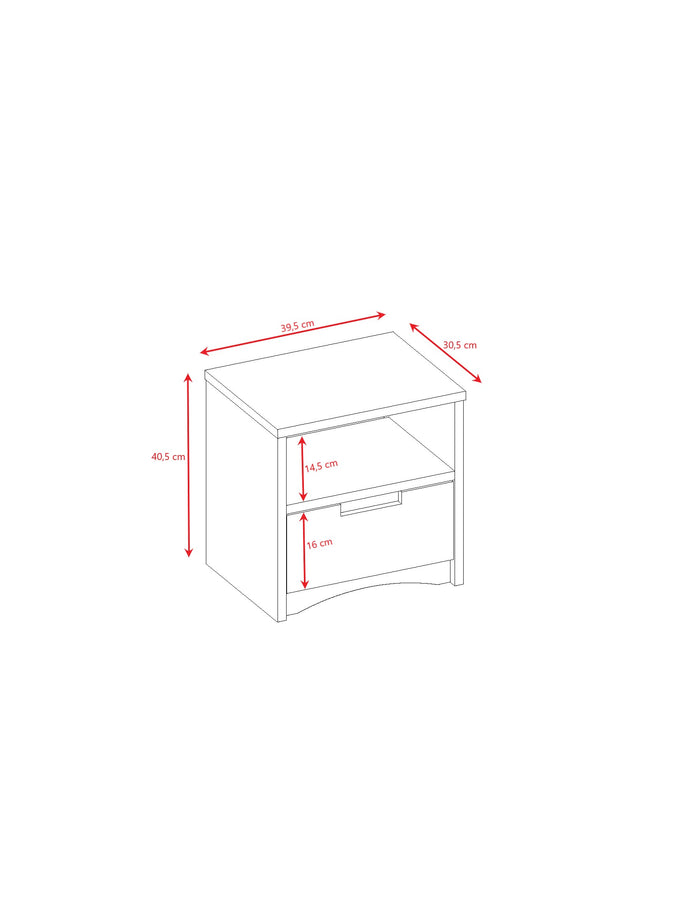 Dimension diagram of Classic nightstand showing height, width and depth measurements