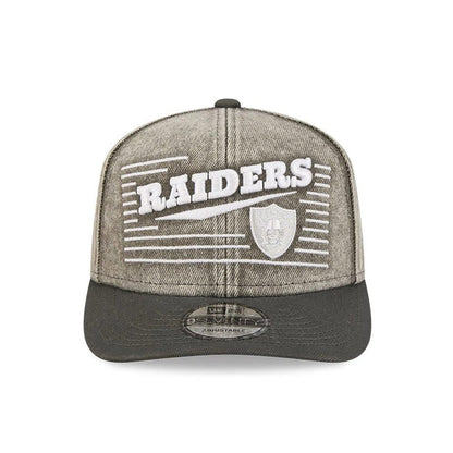 Pictured is this NFL Washed Denim Las Vegas Raiders 9SEVENTY Stretch Snap cap in dark grey. 2