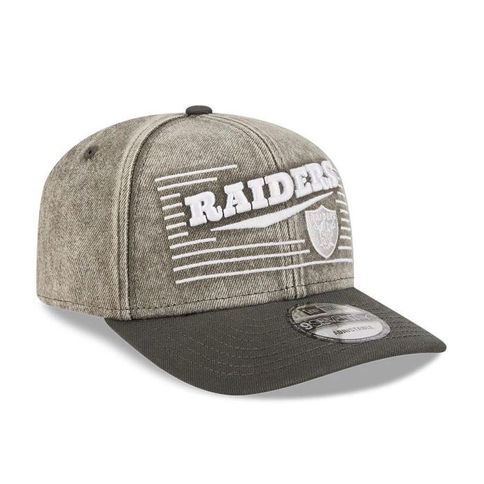 Pictured is this NFL Washed Denim Las Vegas Raiders 9SEVENTY Stretch Snap cap in dark grey. 3