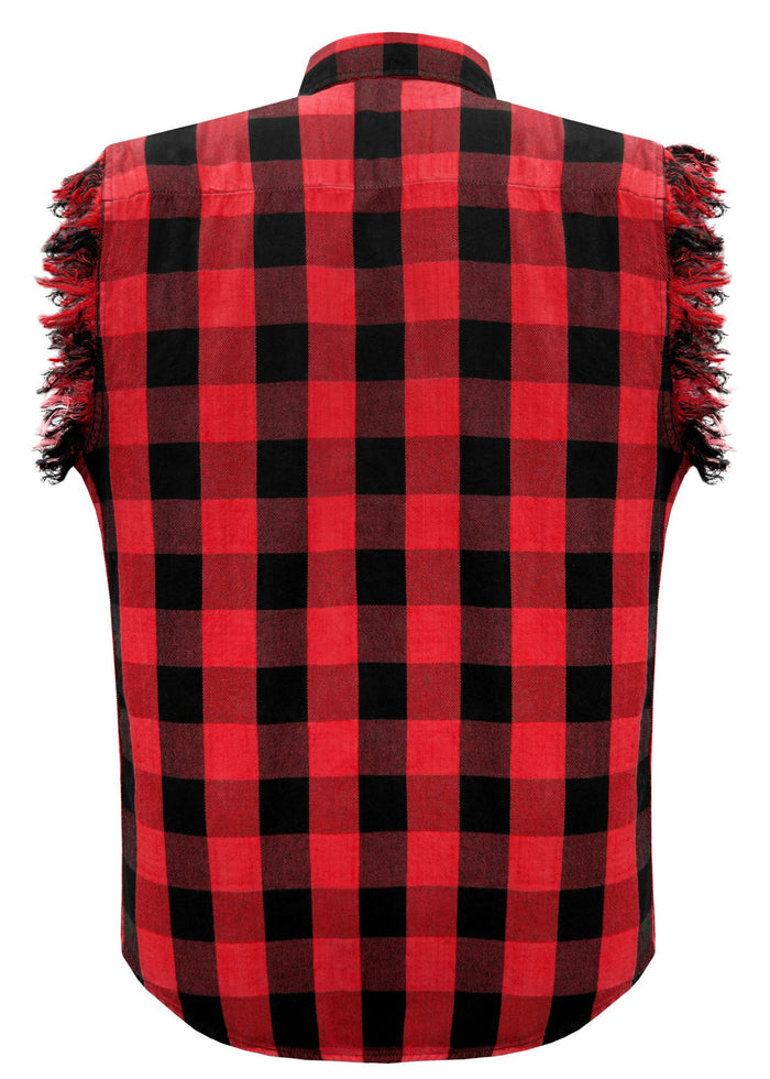 Men's Sleeveless Flannel Shirt Black - Red