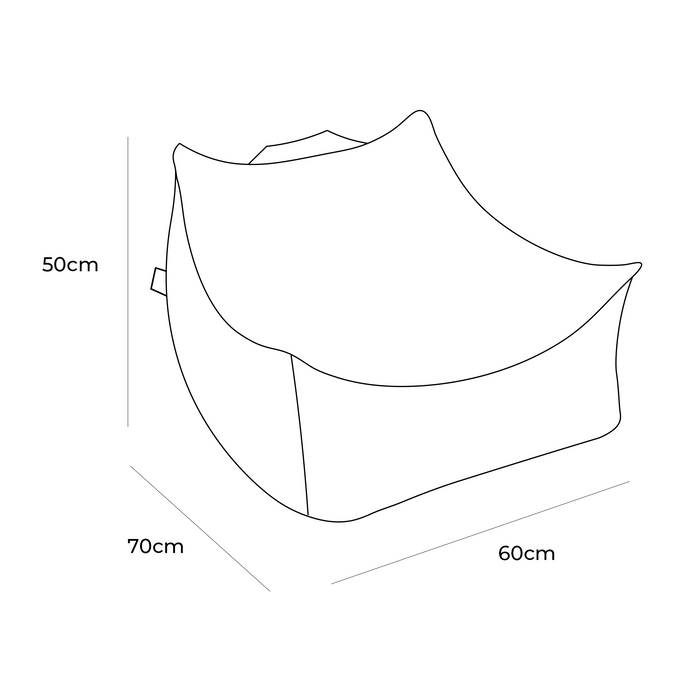 Bearly Sako bag dimensions showing 50cm height, 70cm length, and 60cm width