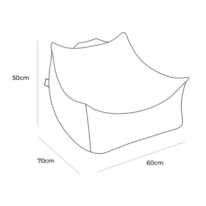 Bearly Sako bag dimensions showing 50cm height, 70cm length, and 60cm width