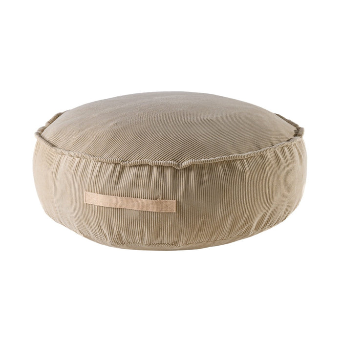 MeowBaby Corduroy Pouf Round Kids Floor Seating in Sand – round sand corduroy floor cushion side view | Nestling
